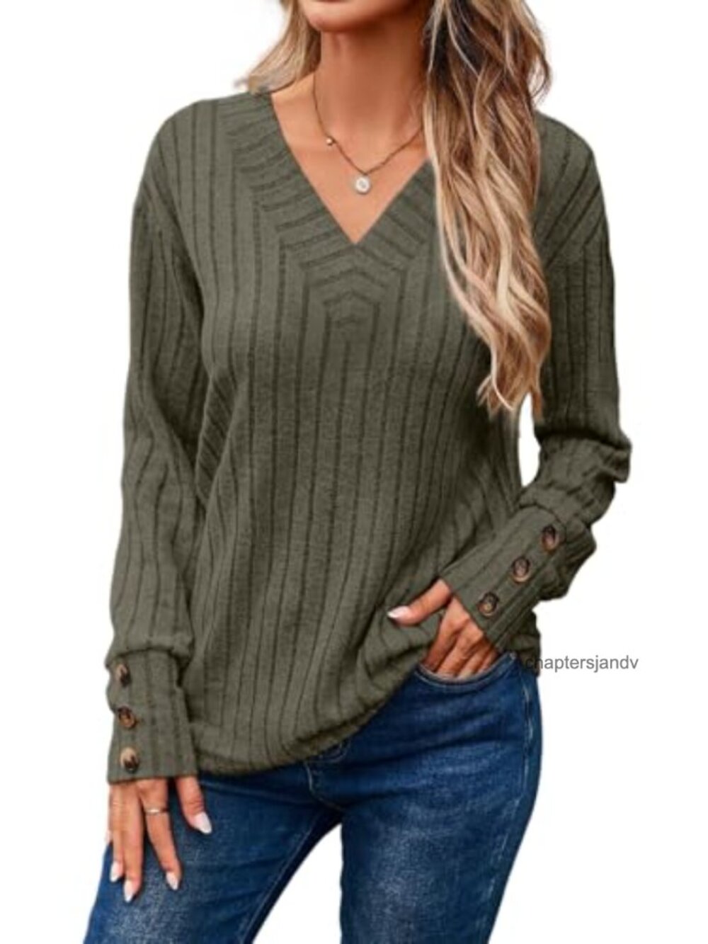 Dokotoo Women's Long Sleeve Knit Tunic V-Neck Pullover Sweater Top